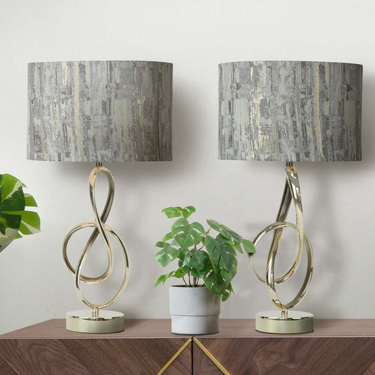 50cm Gold G-Clef Design Metal Table Lamp with Grey Linen Shade -E27 Dual Plug