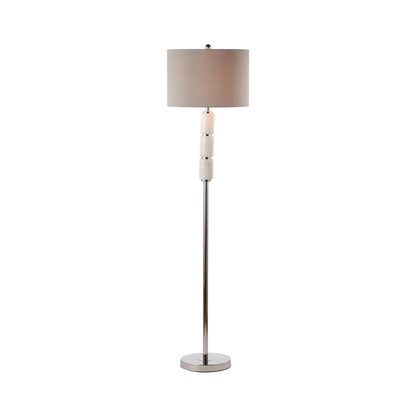 152.4cm White Marble Floor Lamp with Grey Faux Silk Shade - E27 Dual Plug