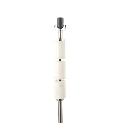 152.4cm White Marble Floor Lamp with Grey Faux Silk Shade - E27 Dual Plug