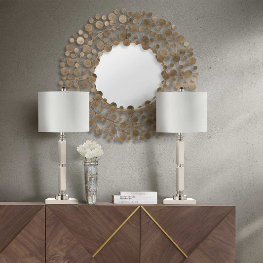 78cm Clear Alabaster Table Lamp with White Linen Shade - E27 Dual Plug