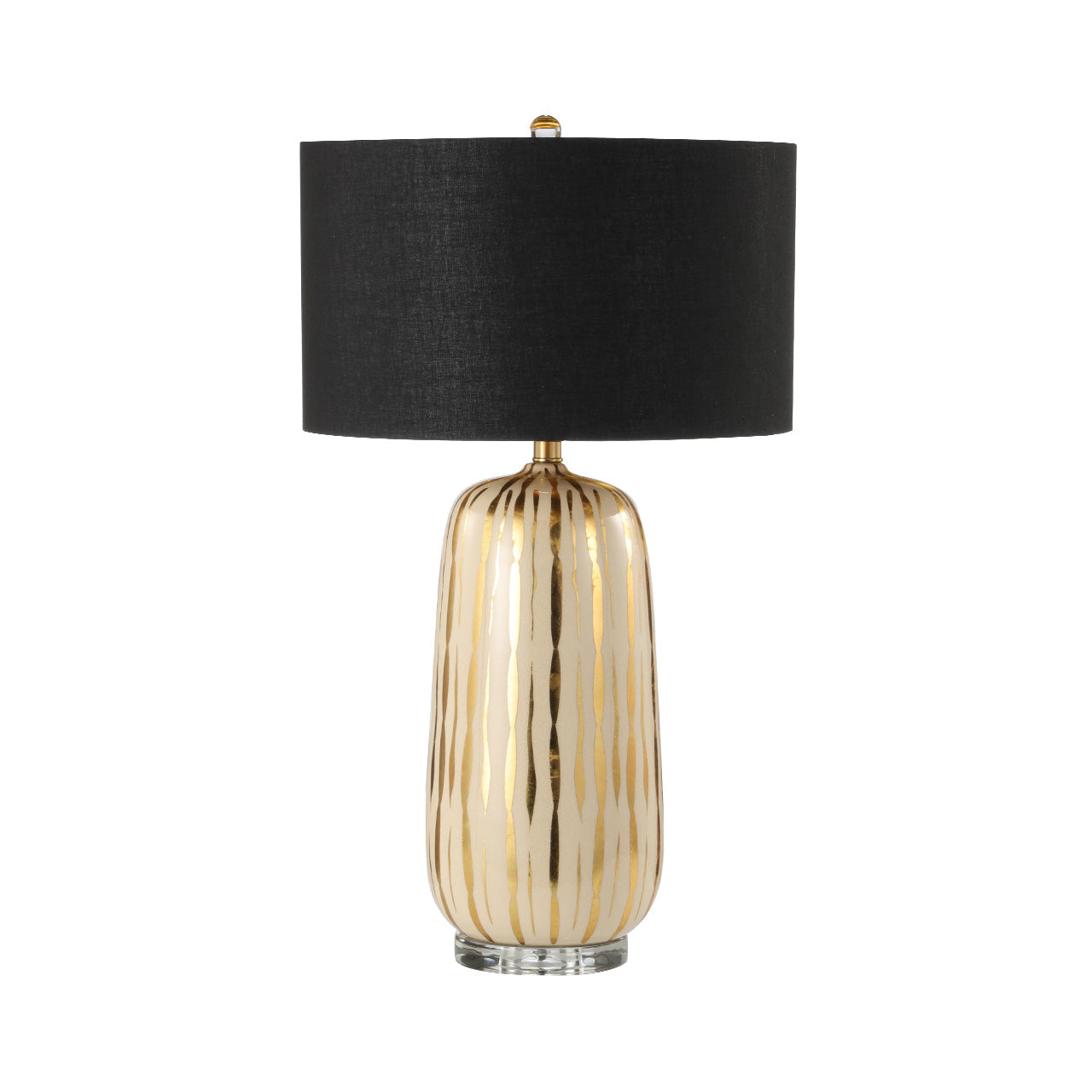 75.5cm Gold and White Ceramic Table Lamp wih Black Linen Shade-Gold Ins- E27 Dual Plug