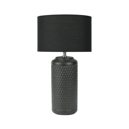 50.5cm Black Patterned Ceramic Table Lamp with Black Linen Shade -E27 Dual Plug