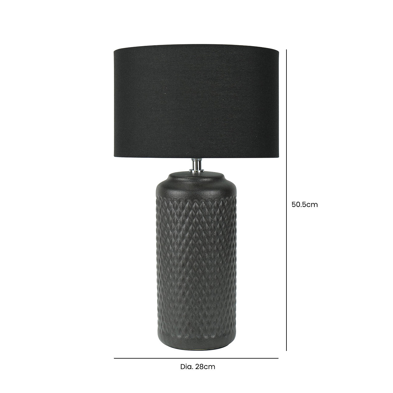 50.5cm Black Patterned Ceramic Table Lamp with Black Linen Shade -E27 Dual Plug