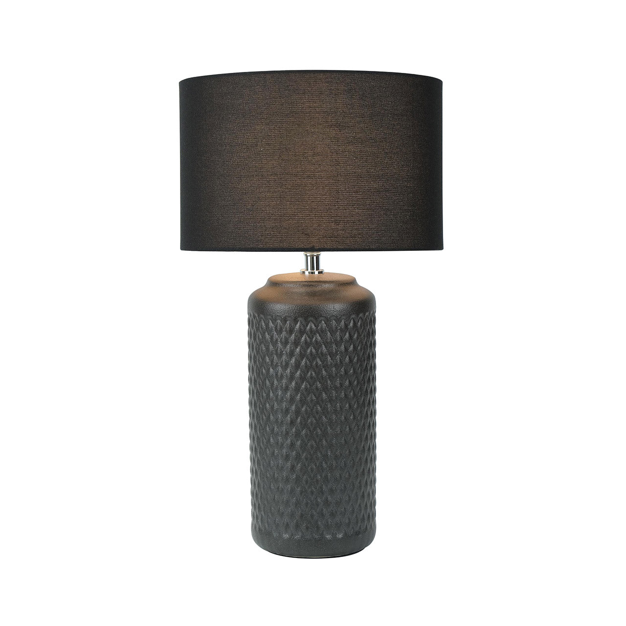 50.5cm Black Patterned Ceramic Table Lamp with Black Linen Shade -E27 Dual Plug