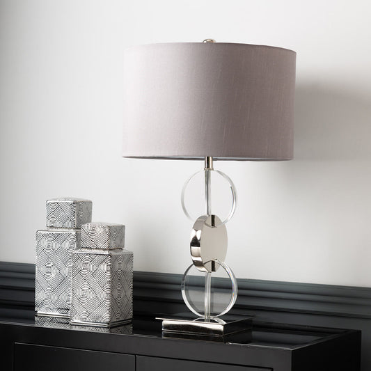 66cm Chrome Table Lamp Dark Grey Fx Silk Shade - E27-Dual