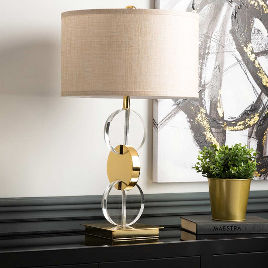 66cm Gold Table Lamp Taupe Fx Silk Shade - E27-Dual