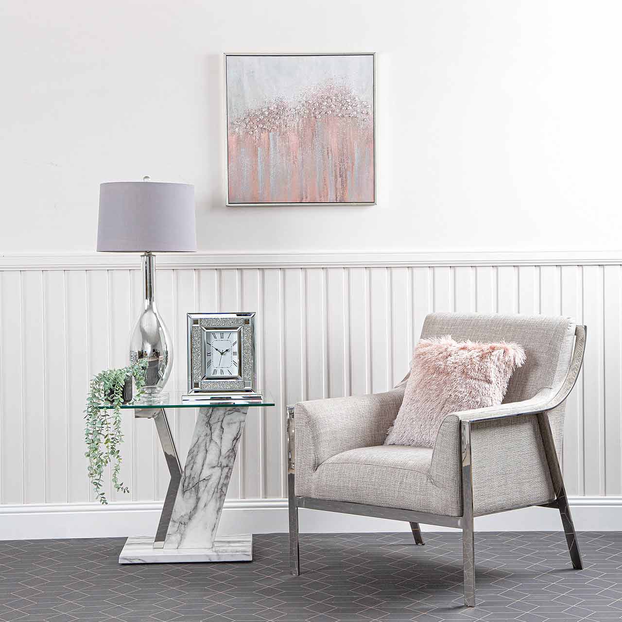 86cm Chrome Table Lamp Grey Fx Slk Shade-E27