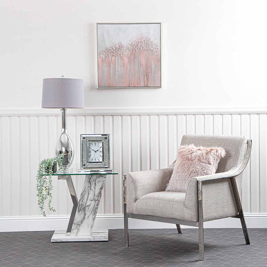 86cm Chrome Table Lamp Grey Fx Slk Shade-E27