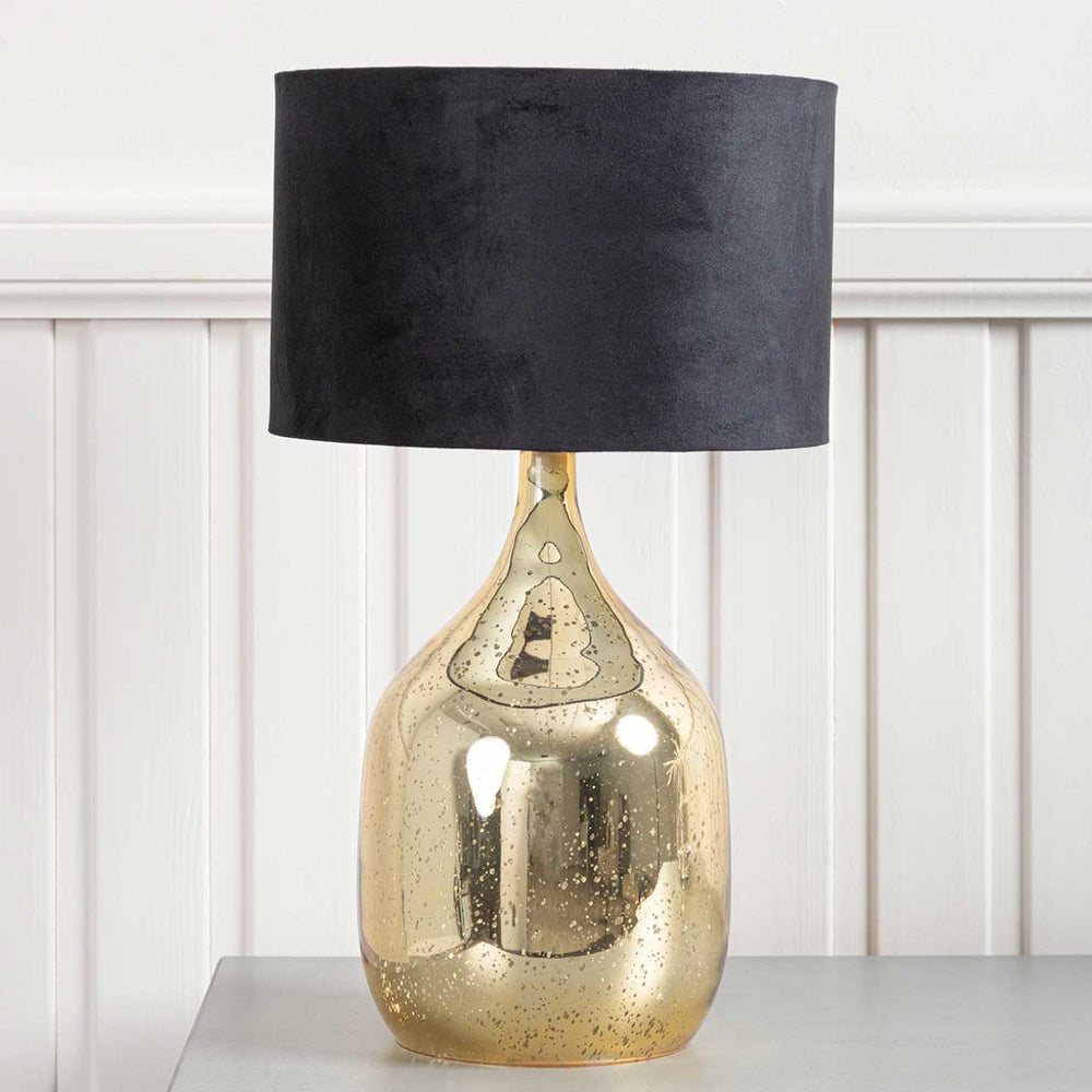 48cm Gold Glass Table Lamp with Black Velvet Shade – E14x2