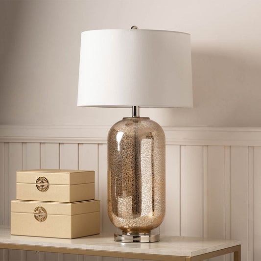 77.5cm Champagne Mercury Table Lamp with Cream Faux Silk Shade - E27 Dual Plug