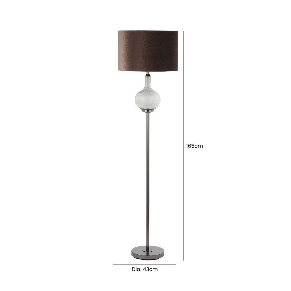 165cm Silver Frost Floor Lamp with Mocha Velvet Shade – Silver Ins – E27 Dual Plug
