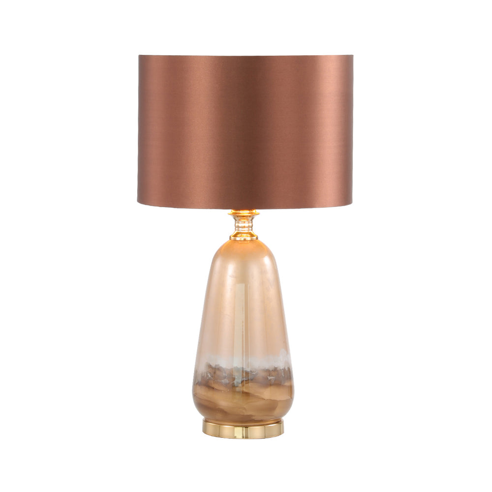 57cm Two Tone Brown Glass Table Lamp with Dark Brown Satin Shade – Gold Ins – E27 Dual Plug