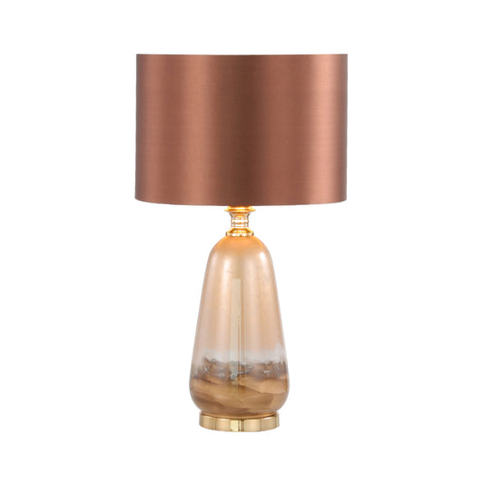 57cm Two Tone Brown Glass Table Lamp with Dark Brown Satin Shade- Gold Ins - E27 Dual Plug
