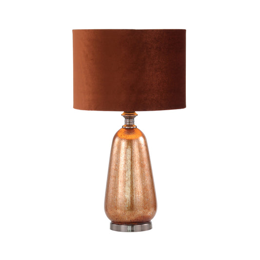 57cm Red Copper Glass Table Lamp with Amber Velvet Shade-Gold Ins- E27 Dual Plug