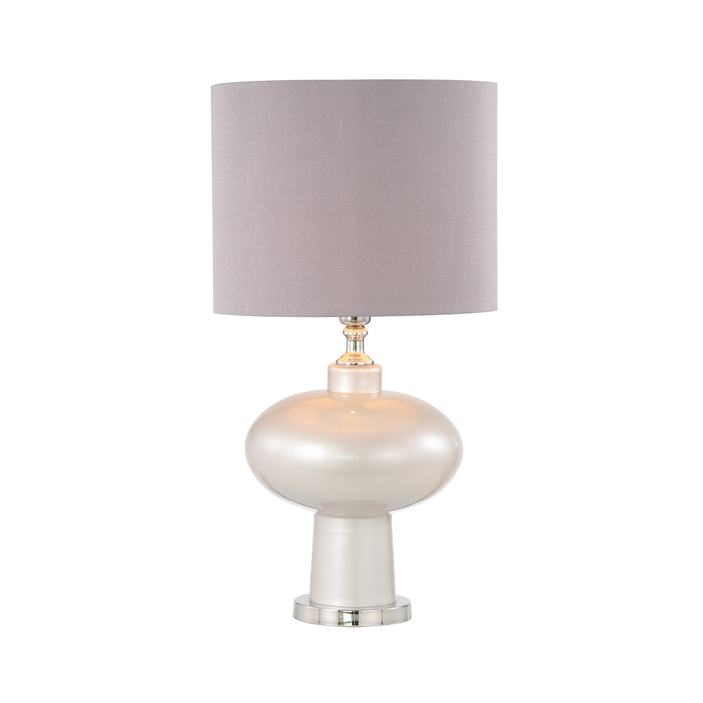 65cm Opal Grey Glass Table Lamp with Grey Faux Silk Shade – Silver Ins – E27 Dual Plug
