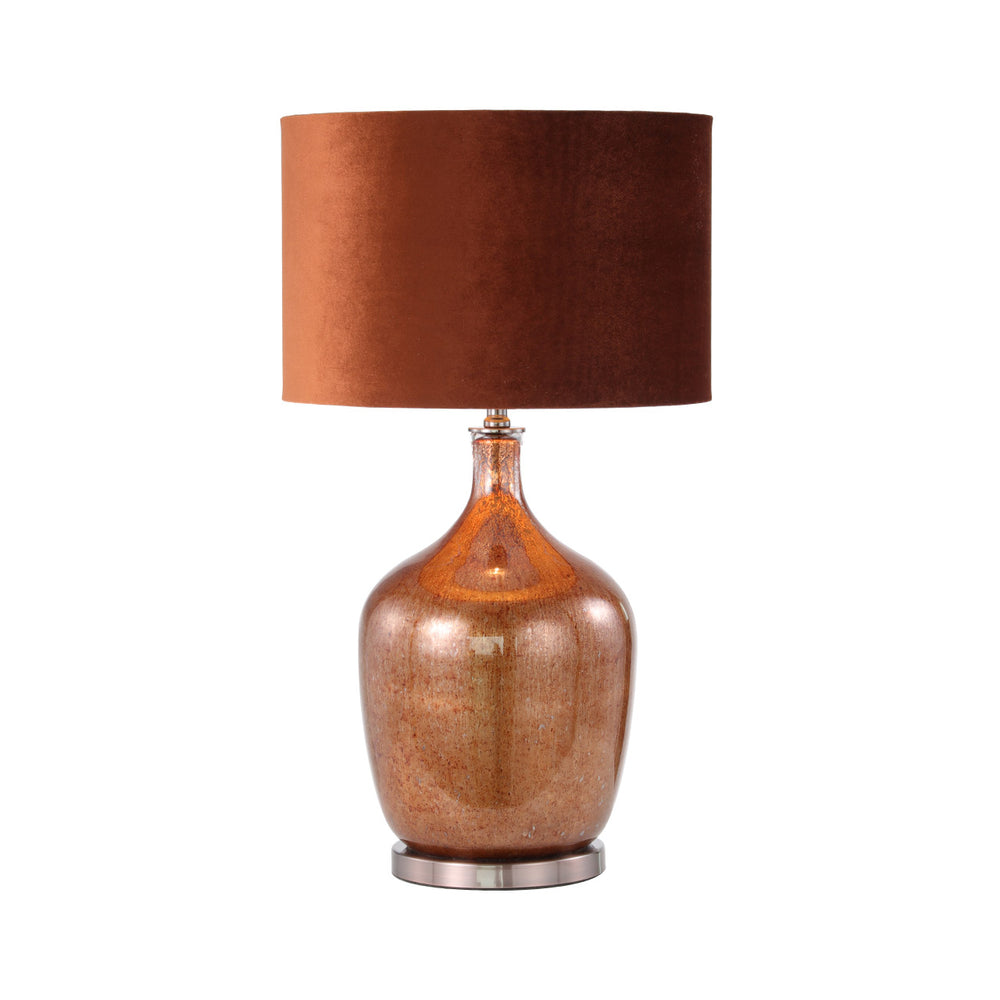 76cm Red Copper Glass Table Lamp with Amber Velvet Shade – Gold Ins – E27 Dual Plug