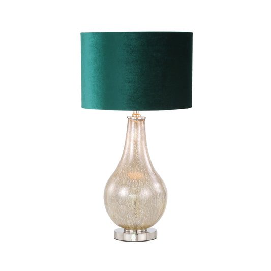 70.5cm White Mercury Glass Table Lamp with Dark Green Velvet Shade-Gold Ins- E27 Dual Plug