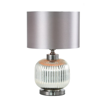 44.5cm Chrome Pleated Glass Table Lamp with Silver Satin Shade - Silver Ins E27 Dual Plug