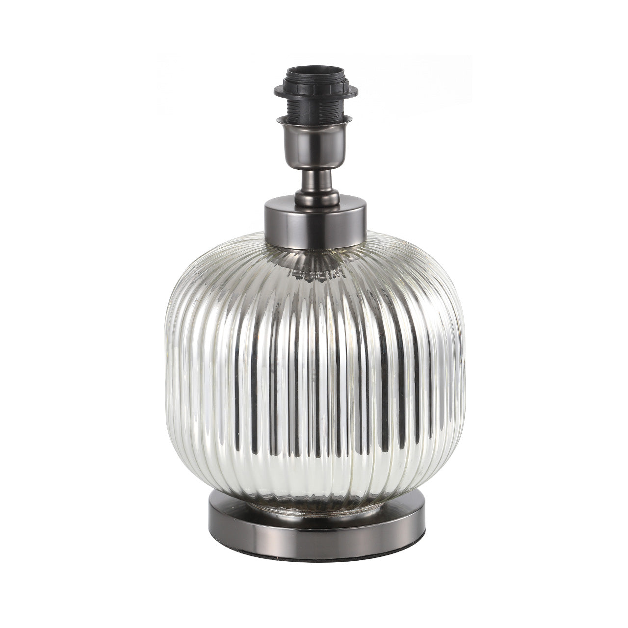 44.5cm Chrome Pleated Glass Table Lamp with Silver Satin Shade - Silver Ins E27 Dual Plug