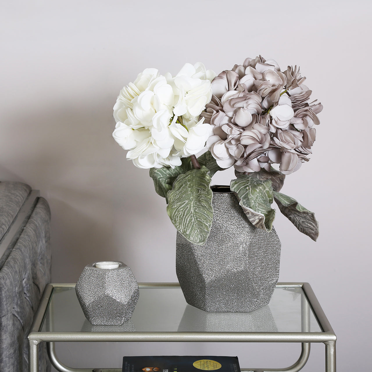 80cm Hydrangea White Grey