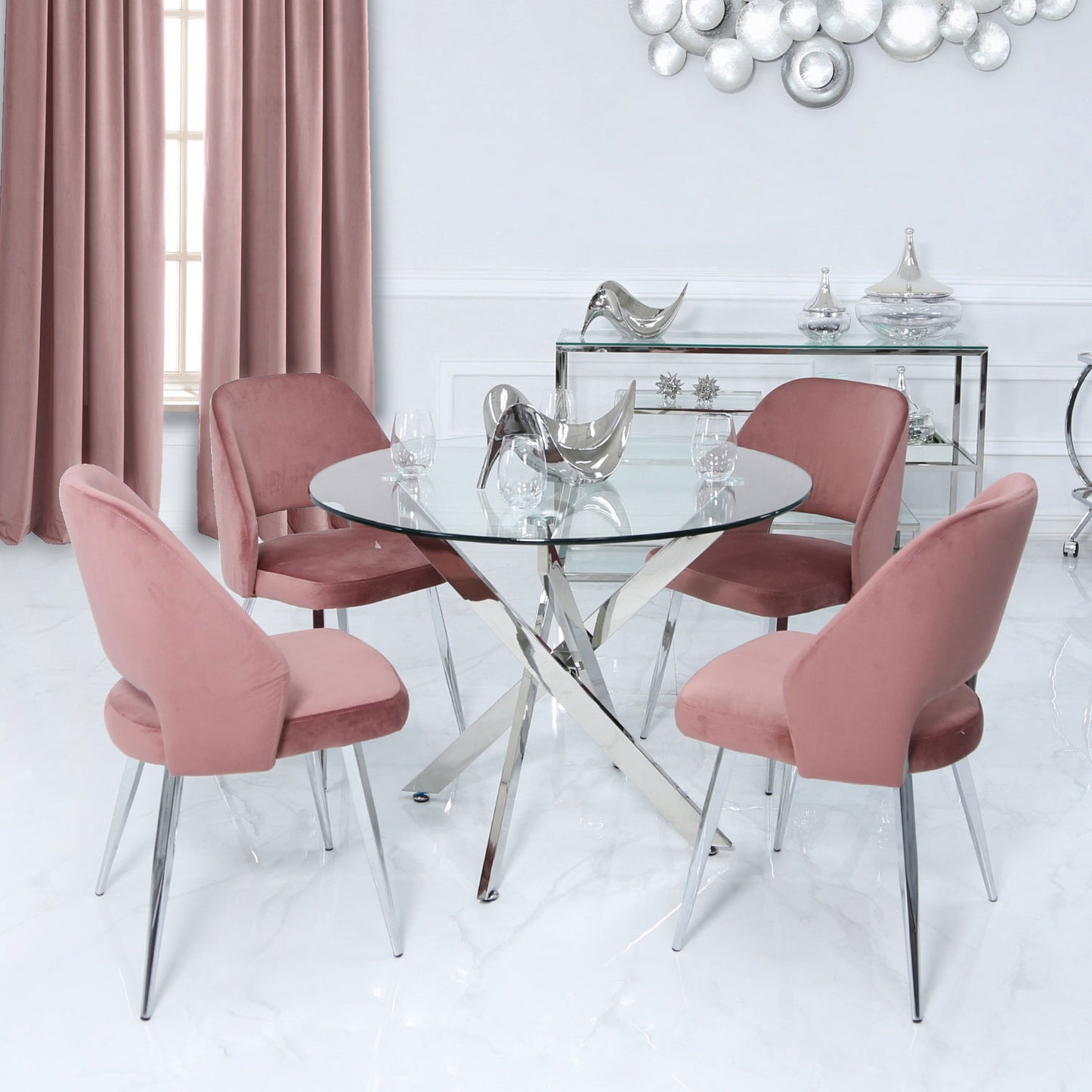 Blush Pink Velvet & Chrome Dining Chair