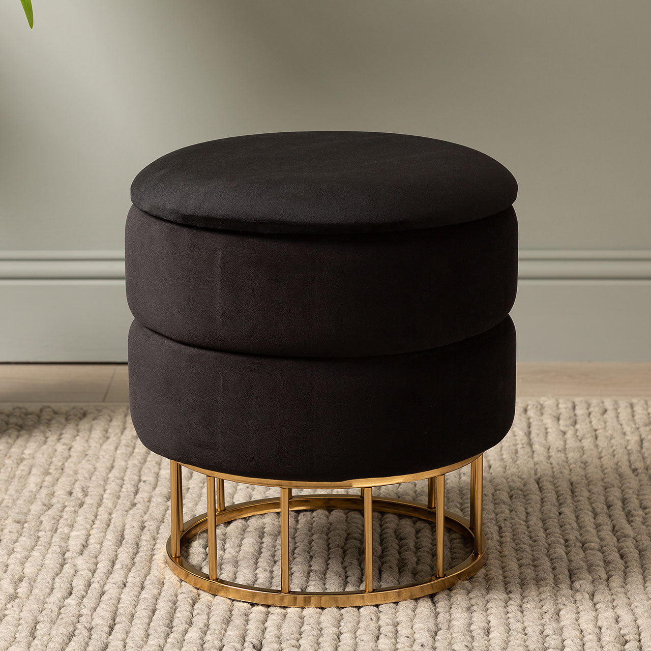 Black Round Storage Stool Gold Base-KD