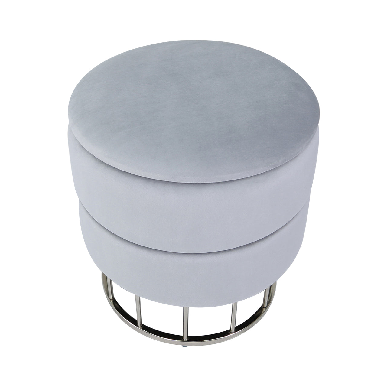 Round Storage Stool Grey Chrome Base