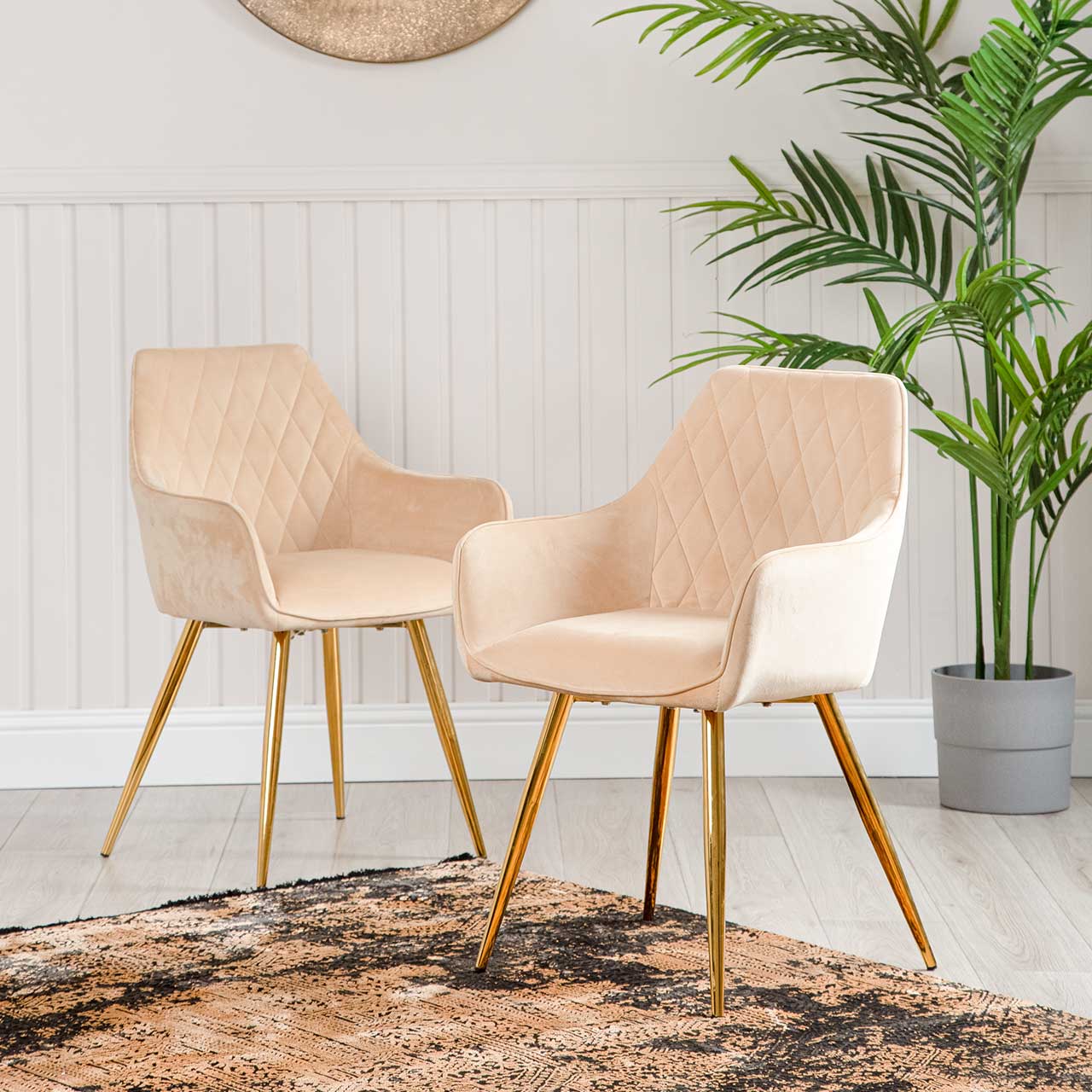 Quinn Dining Chair Champagne Velvet With Gold Legs