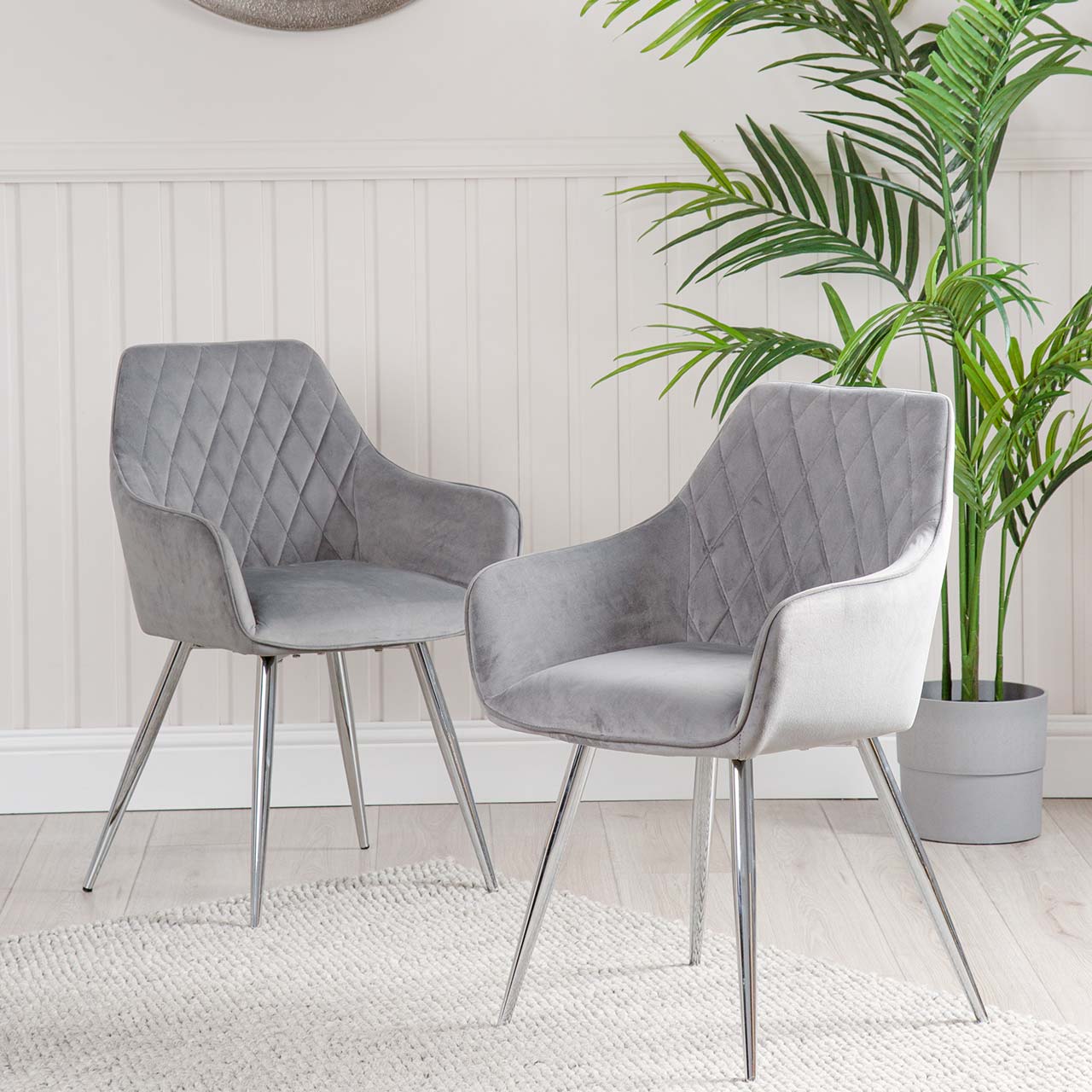 Quinn Dining Chair Grey Velvet With Chrome Legs