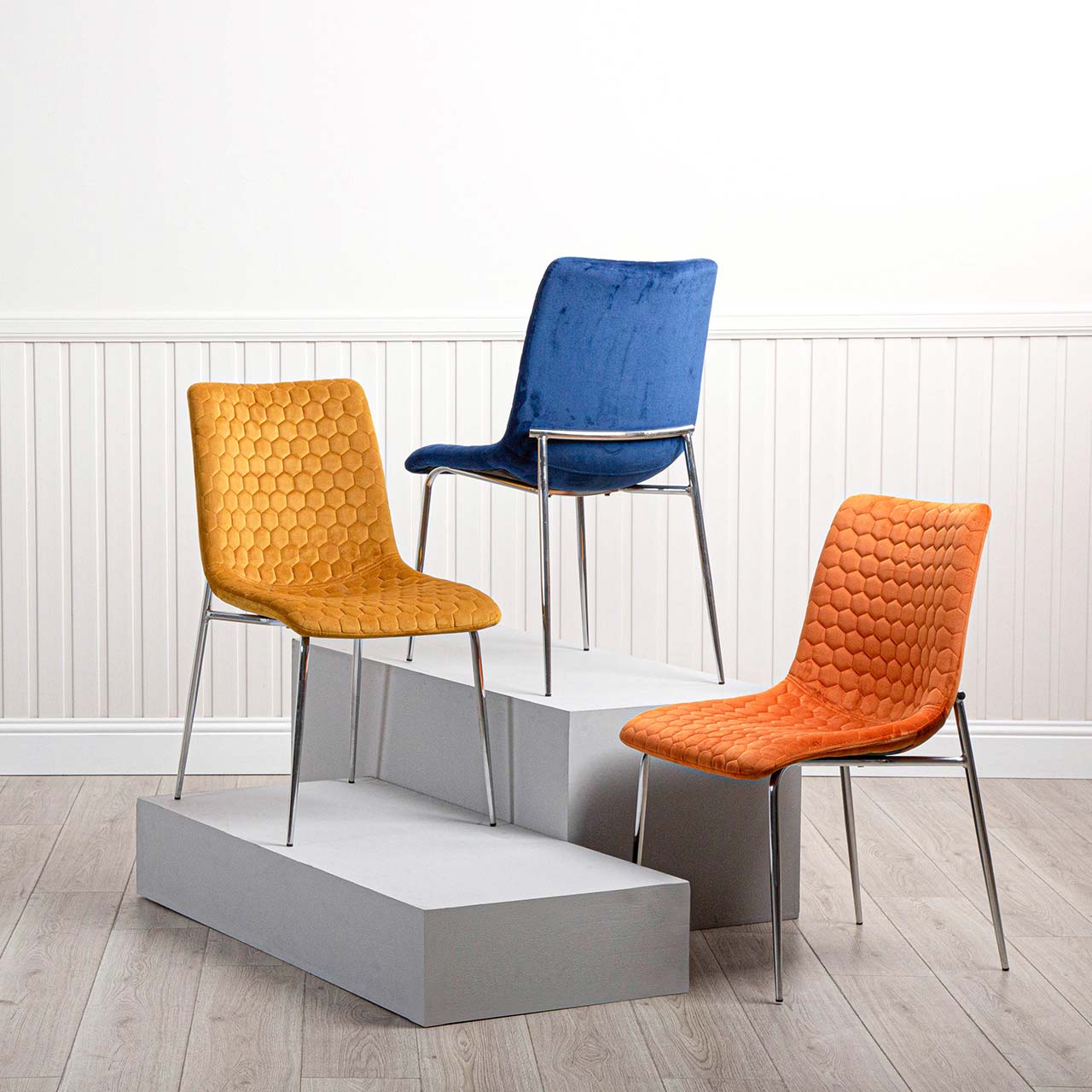 Zula Dining Chair Blue Chrome Legs