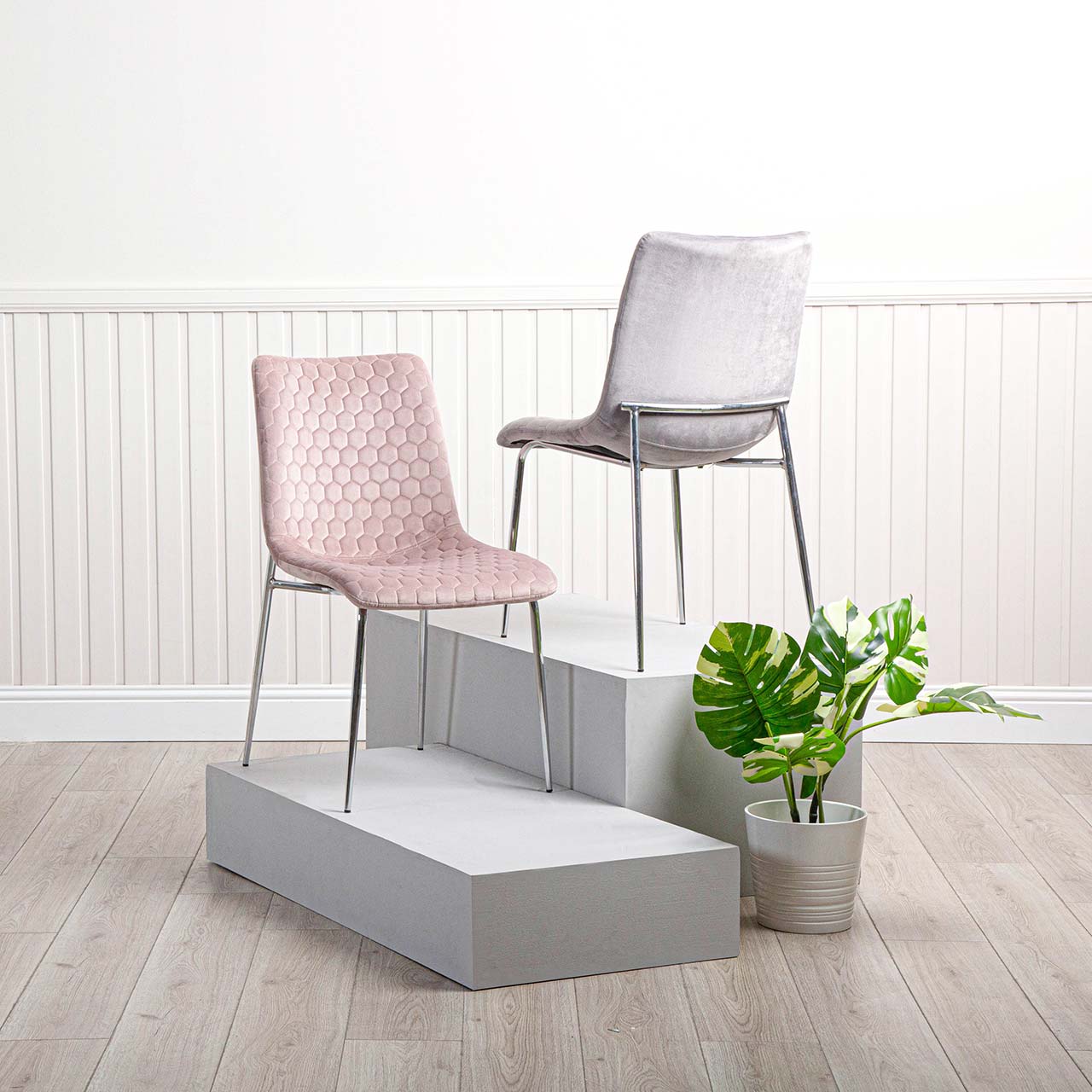 Zula Dining Chair Pink Chrome Legs