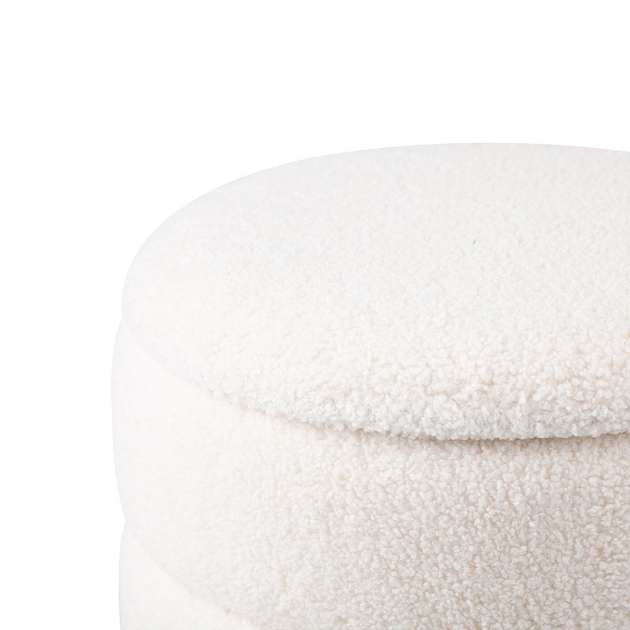 White Boucle Round Storage Stool with Gold Legs - KD