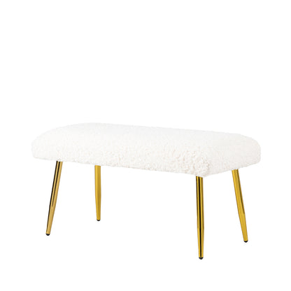 White Boucle Bench with Gold Legs - KD