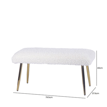 White Boucle Bench with Gold Legs - KD