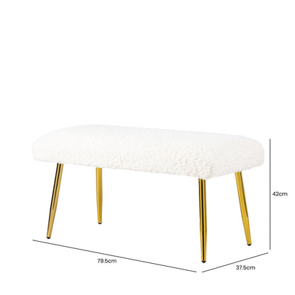 White Boucle Bench with Gold Legs - KD