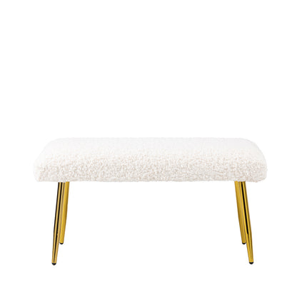 White Boucle Bench with Gold Legs - KD