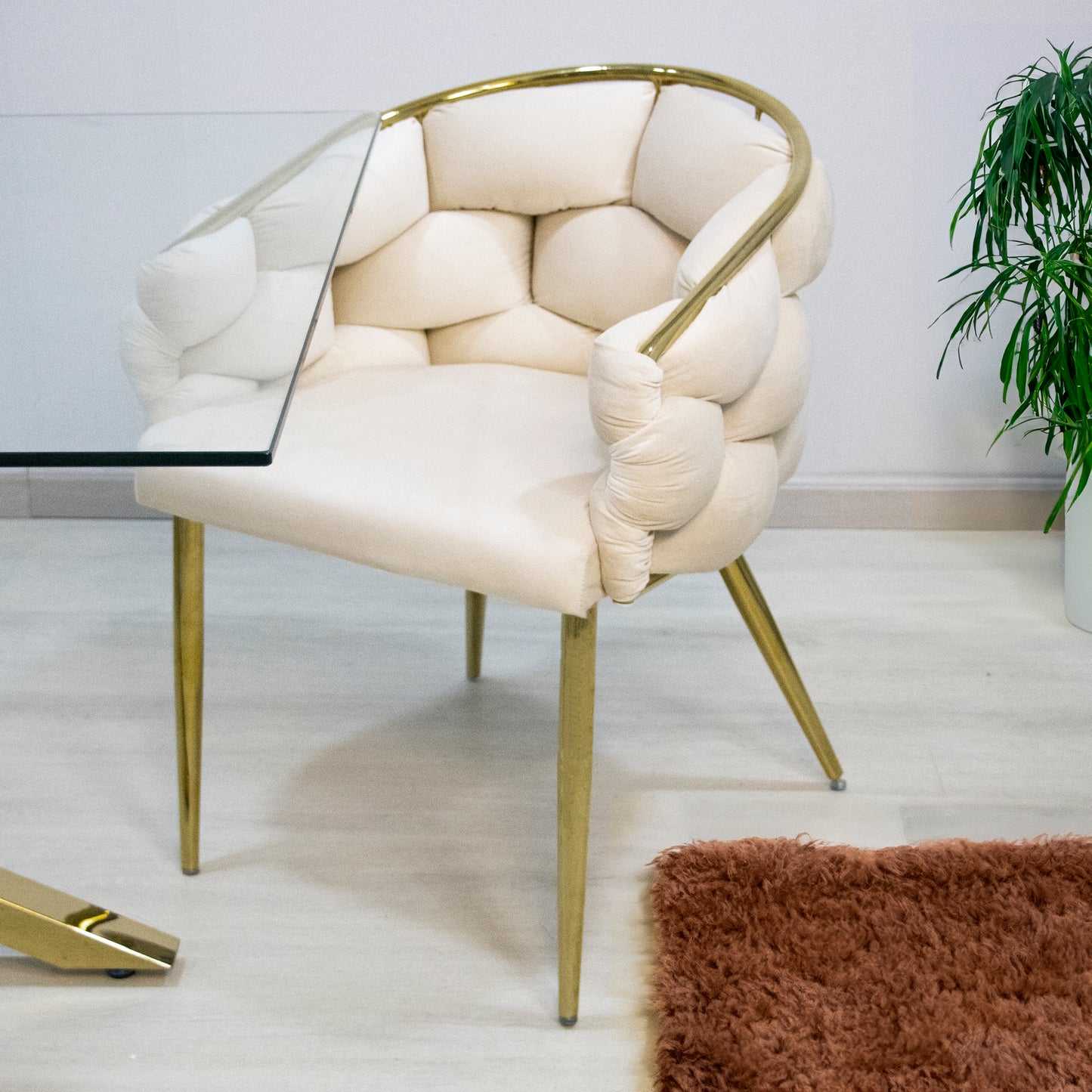 Margaux Cream Velvet Dining Chair with Gold Legs
