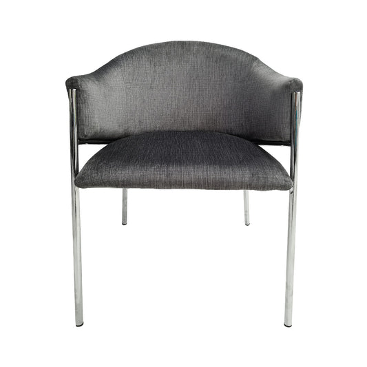 Louis Grey Charcoal Patterned Velvet Dining Chair with Chrome Legs