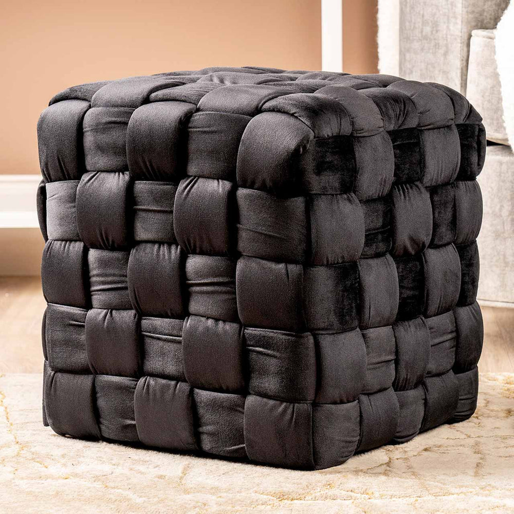 Black Velvet Woven Ottoman