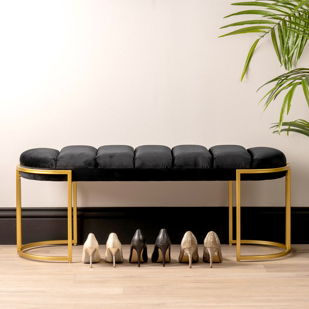 Black Velvet Tufted Bench with Gold Legs – Kd