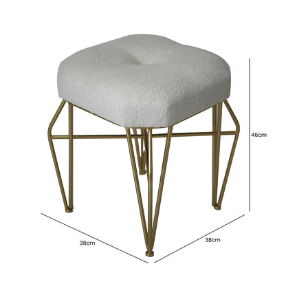 White Boucle Stool with Gold Legs