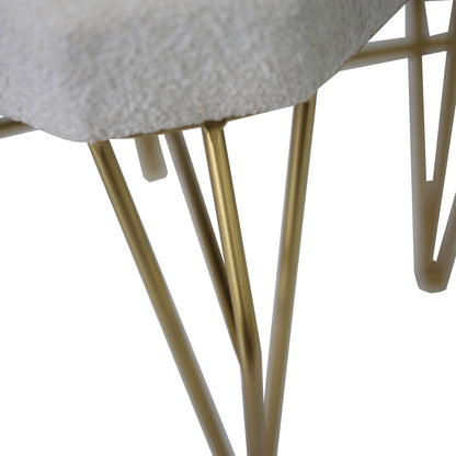 White Boucle Stool with Gold Legs