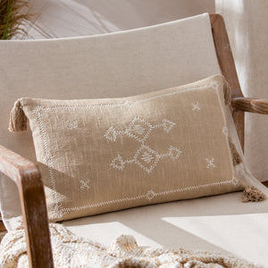 Folis 30x50 Feather Filled Cushion Stone - lifestyle