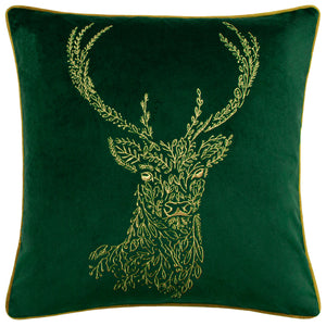 Forest Fauna Stag 50x50 Feather Filled Cushion Emerald/gold