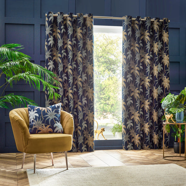 Galapagos 117x182 Eyelet Curtains Navy - view 2