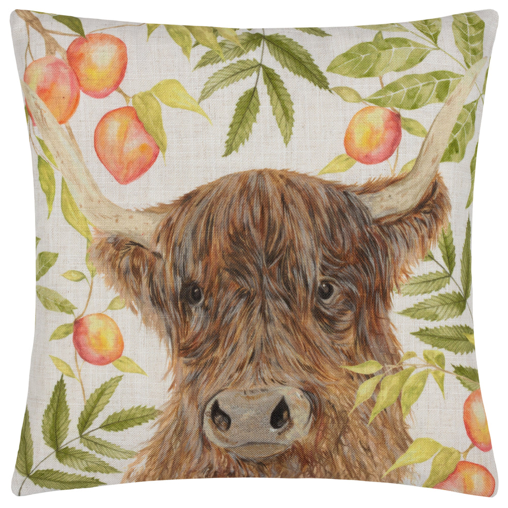 Grove Highland Cow 43x43 Feather Filled Cushion Natural