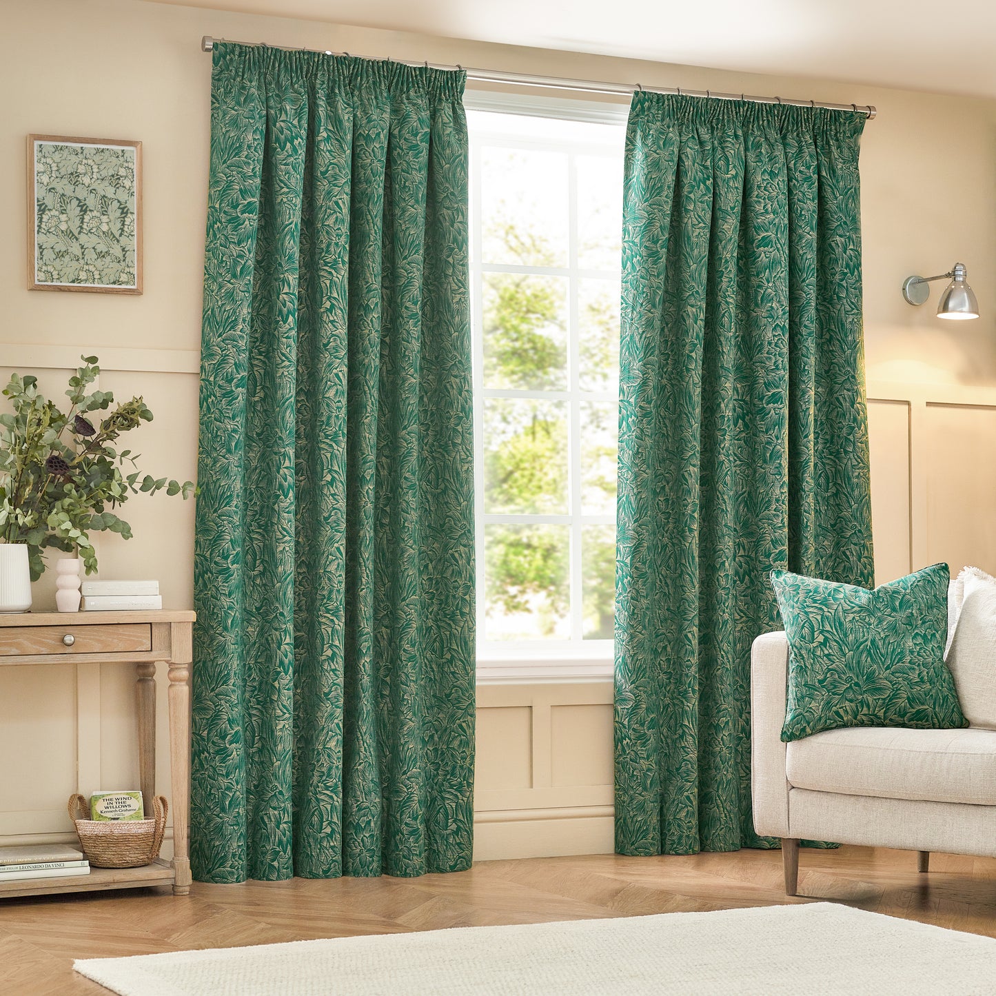 GRANTLEY 117X137 PENCIL PLEAT CURTAINS EMERALD