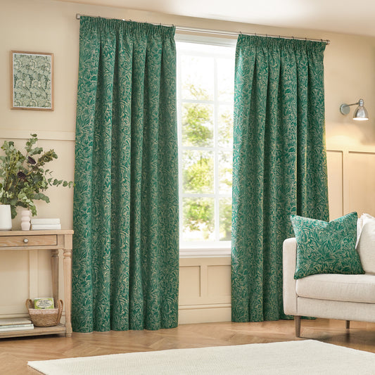 GRANTLEY 167X182 PENCIL PLEAT CURTAINS EMERALD