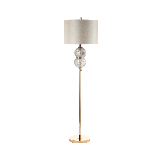 157.5cm Clear Silver Glass Floor Lamp with Cream Linen Shade - E27