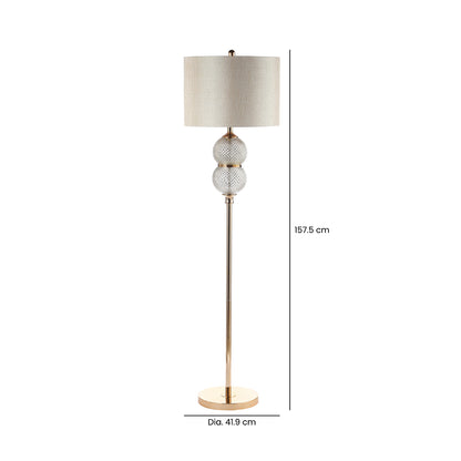 157.5cm Clear Silver Glass Floor Lamp with Cream Linen Shade - E27